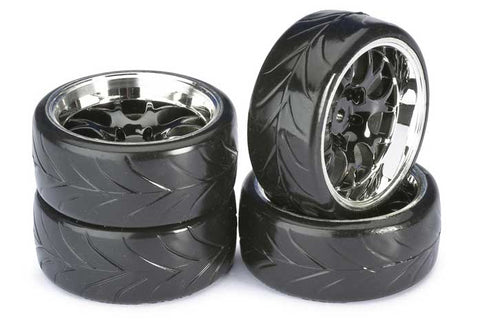 Absima Mesh Wheels With Profile A Drift Tyres Black/Chrome Car Accessories Absima 